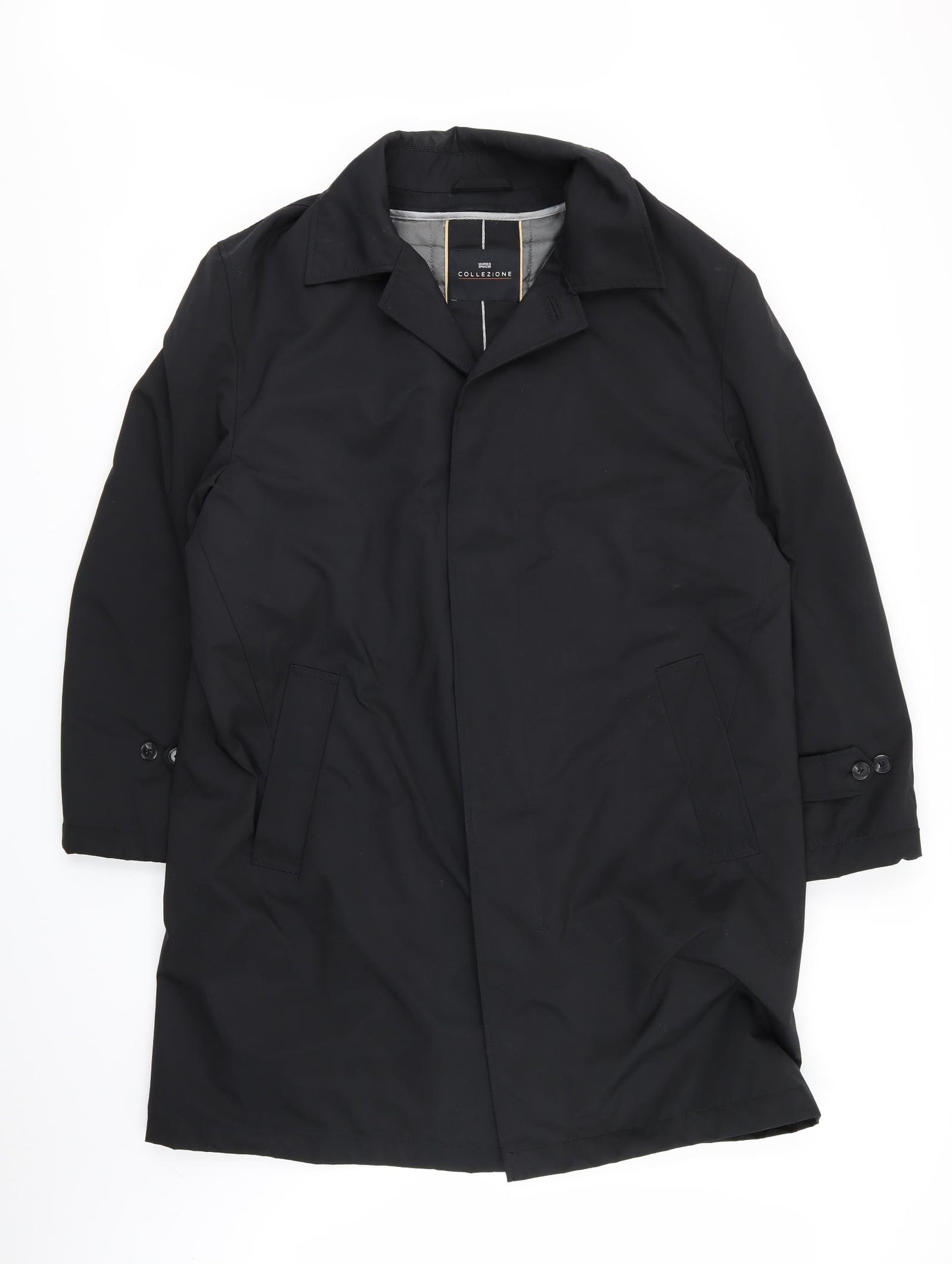 M&S Mens Black   Overcoat Coat Size L