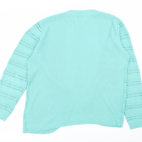 Damart Womens Green Geometric  Cardigan Jumper Size 14