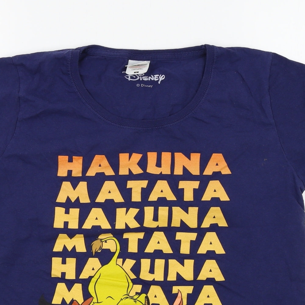 Fruit of the Loom Girls Blue Colourblock  Basic T-Shirt Size L  - disney