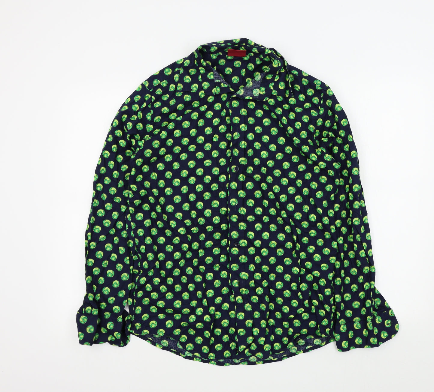Christmas Shop Mens Blue Geometric   Button-Up Size L