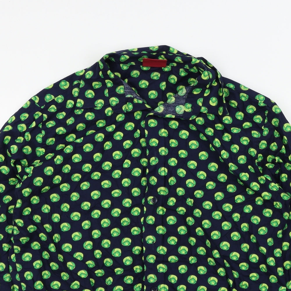 Christmas Shop Mens Blue Geometric   Button-Up Size L