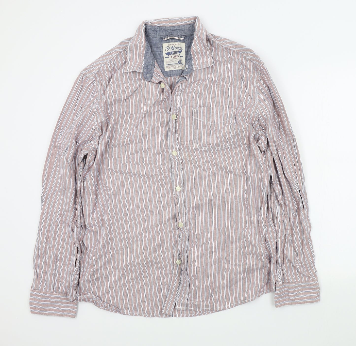 st george Mens Red Striped   Button-Up Size XL