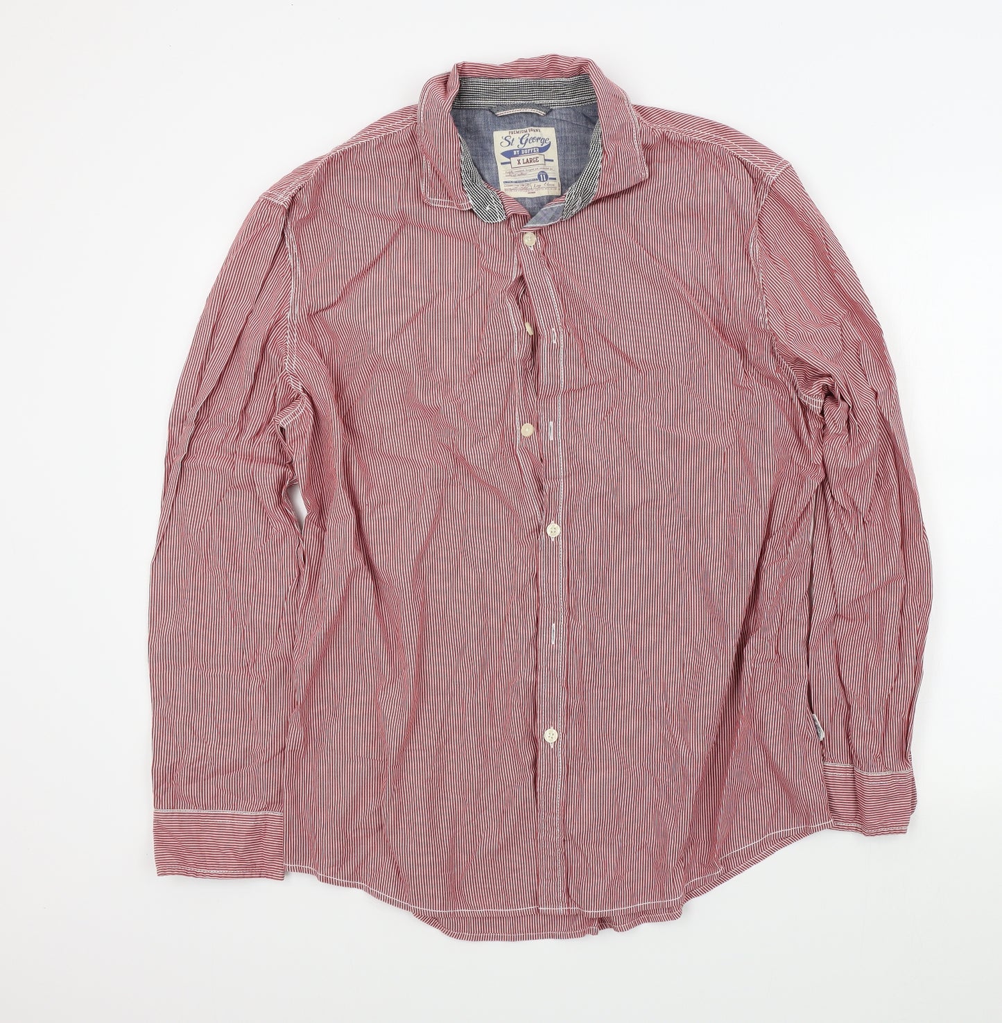 Duffer of St. George Mens Red Striped   Button-Up Size XL