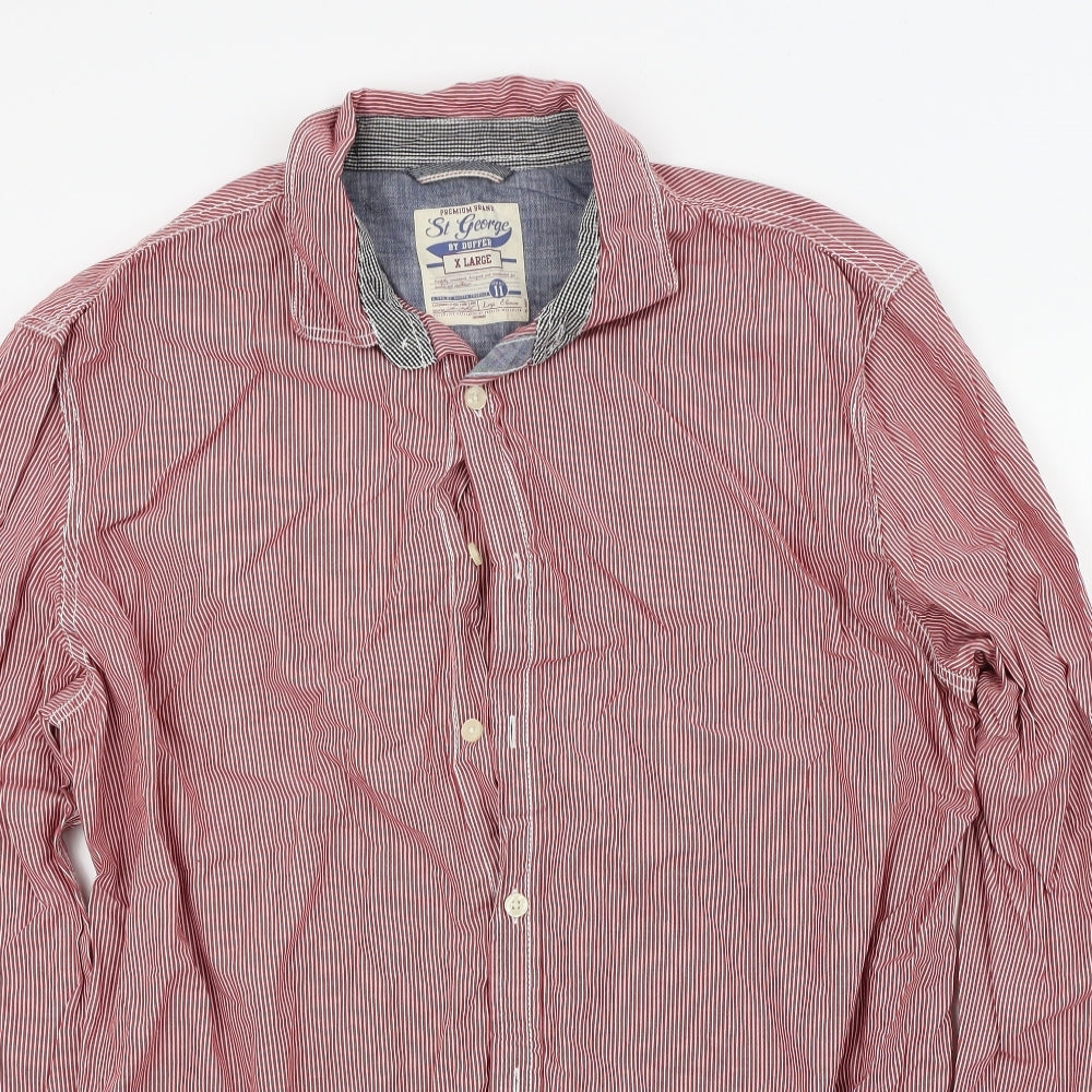 Duffer of St. George Mens Red Striped   Button-Up Size XL