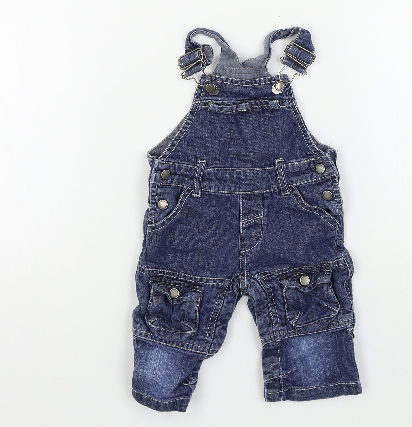 Vertbaudet Boys Blue Colourblock  Dungaree One-Piece Size 6-9 Months