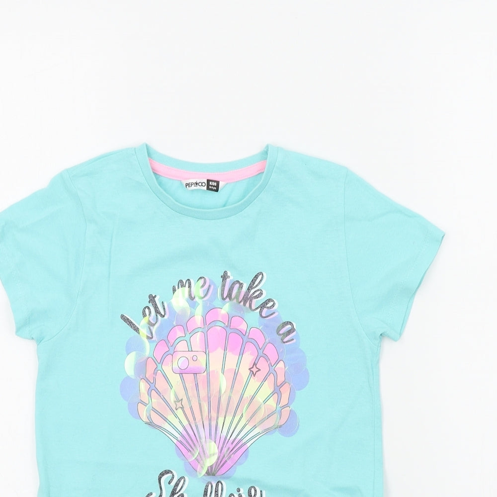 pep&co Girls Blue Colourblock  Basic T-Shirt Size 8 Years