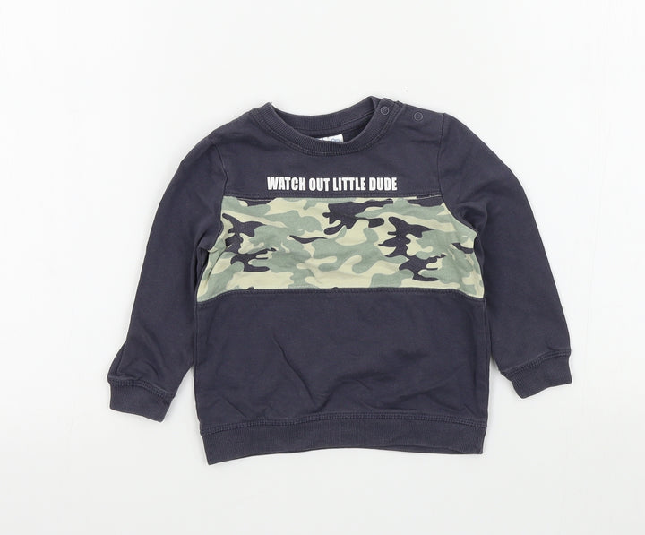 so cute Boys Grey Colourblock  Pullover Jumper Size 12-18 Months