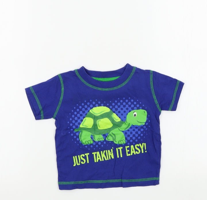 animal crazy Boys Blue Colourblock Basic T-Shirt Size 18-24 Months