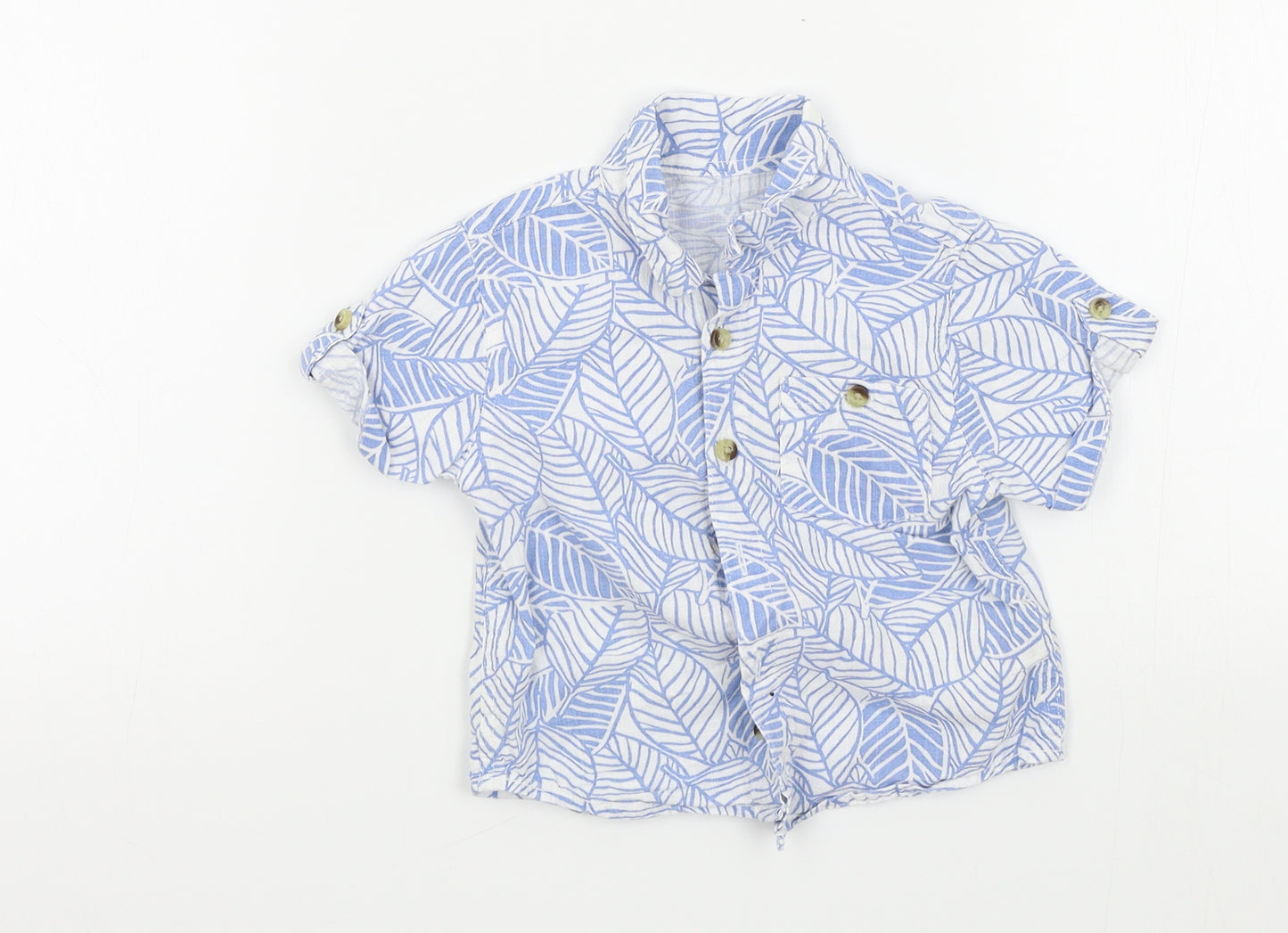 Preworn Boys Blue Geometric  Basic Button-Up Size 12-18 Months