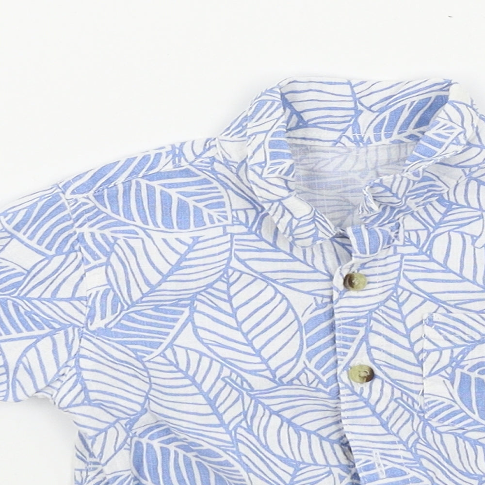 Preworn Boys Blue Geometric  Basic Button-Up Size 12-18 Months