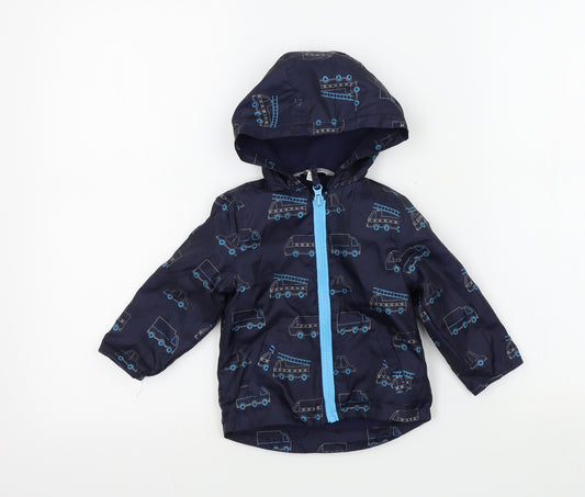 Front view of Peacocks boys’ blue geometric basic jacket coat