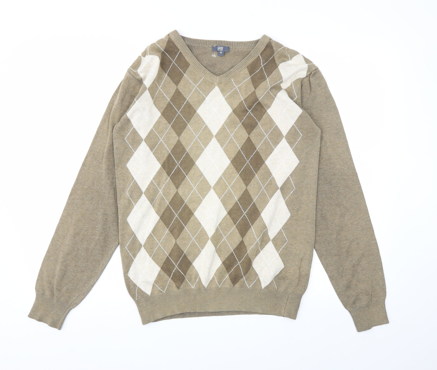Easy Mens Brown Argyle/Diamond  Pullover Sweatshirt Size S