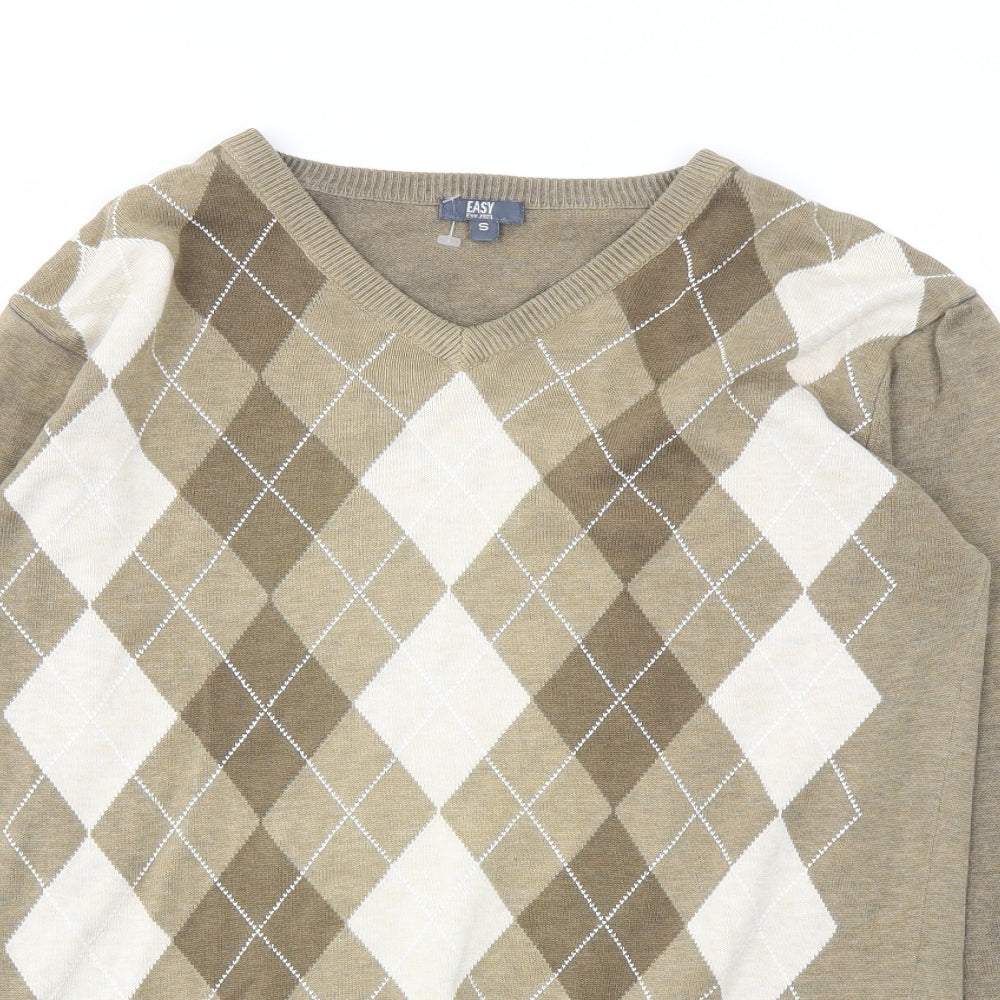 Easy Mens Brown Argyle/Diamond  Pullover Sweatshirt Size S