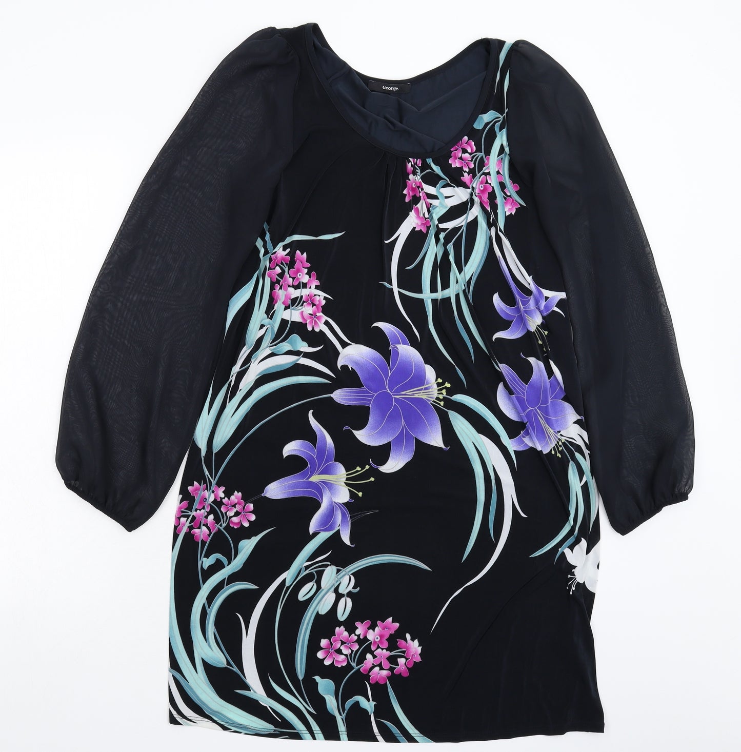 George Womens Black Floral  Shirt Dress  Size 12
