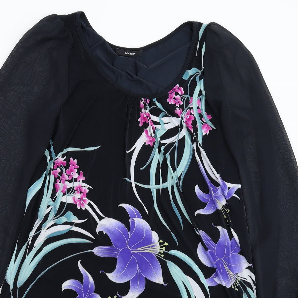 George Womens Black Floral  Shirt Dress  Size 12
