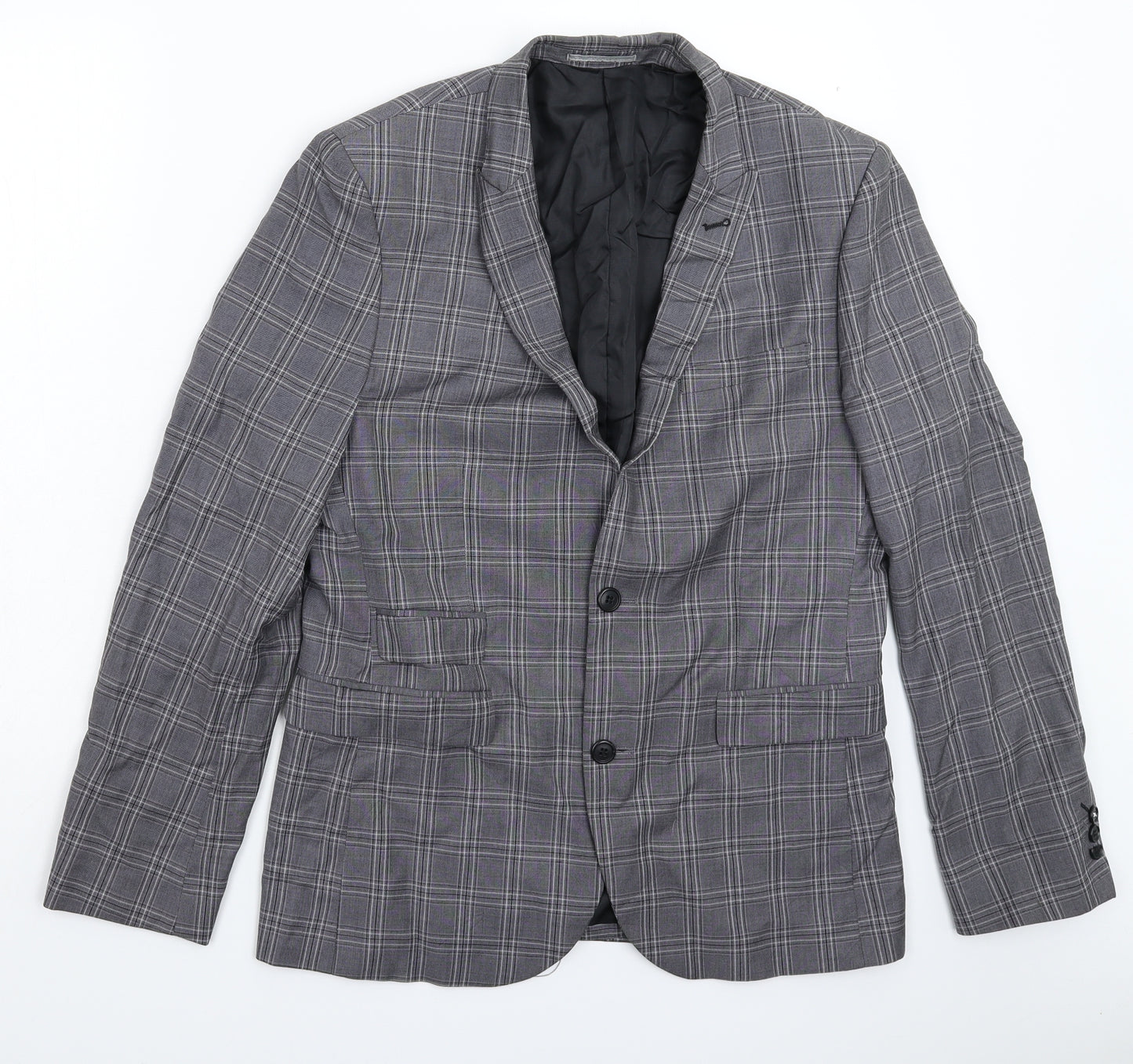 One Six Five Mens Grey Check  Jacket Suit Jacket Size 40
