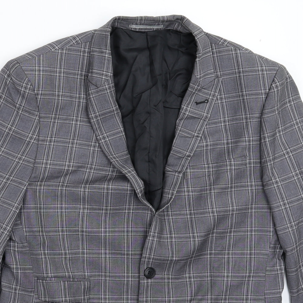 One Six Five Mens Grey Check  Jacket Suit Jacket Size 40