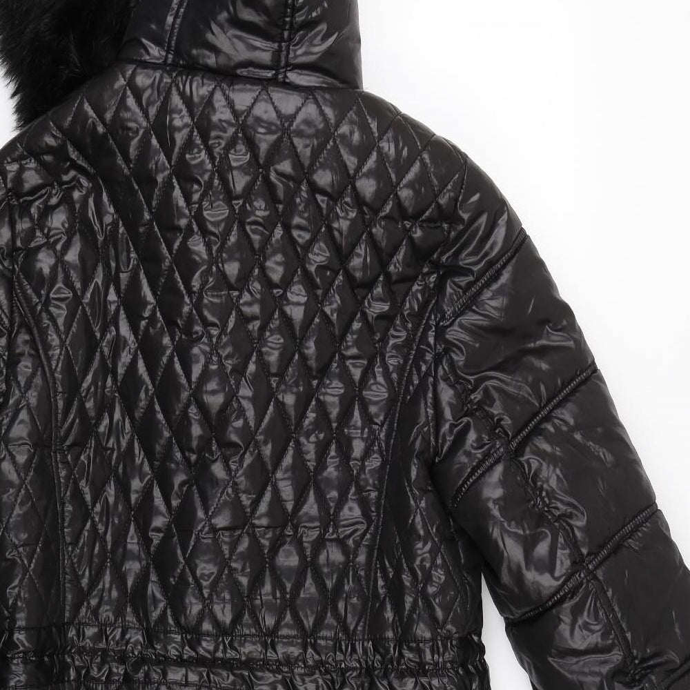 River Island Womens Black Argyle/Diamond  Puffer Jacket Coat Size 12