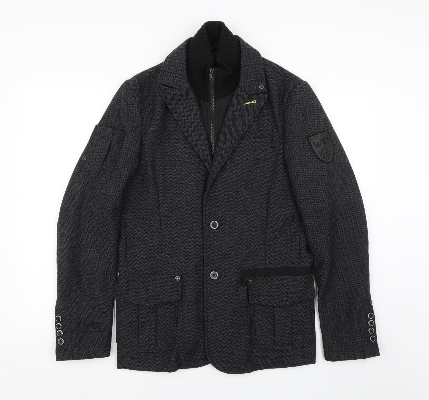 Jack&Jones Mens Black Herringbone  Overcoat Coat Size S