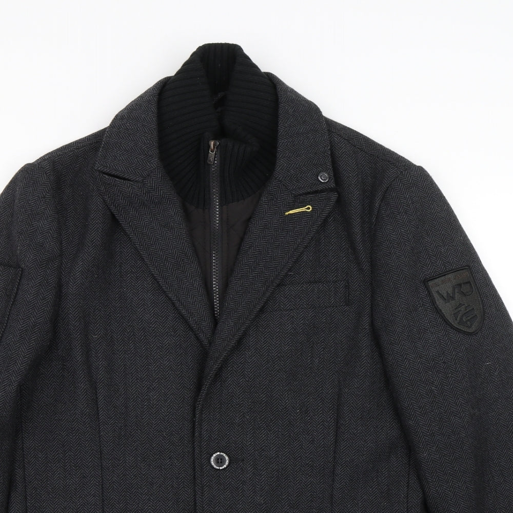 Jack&Jones Mens Black Herringbone  Overcoat Coat Size S
