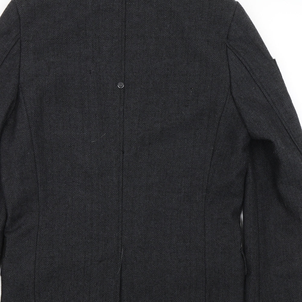 Jack&Jones Mens Black Herringbone  Overcoat Coat Size S
