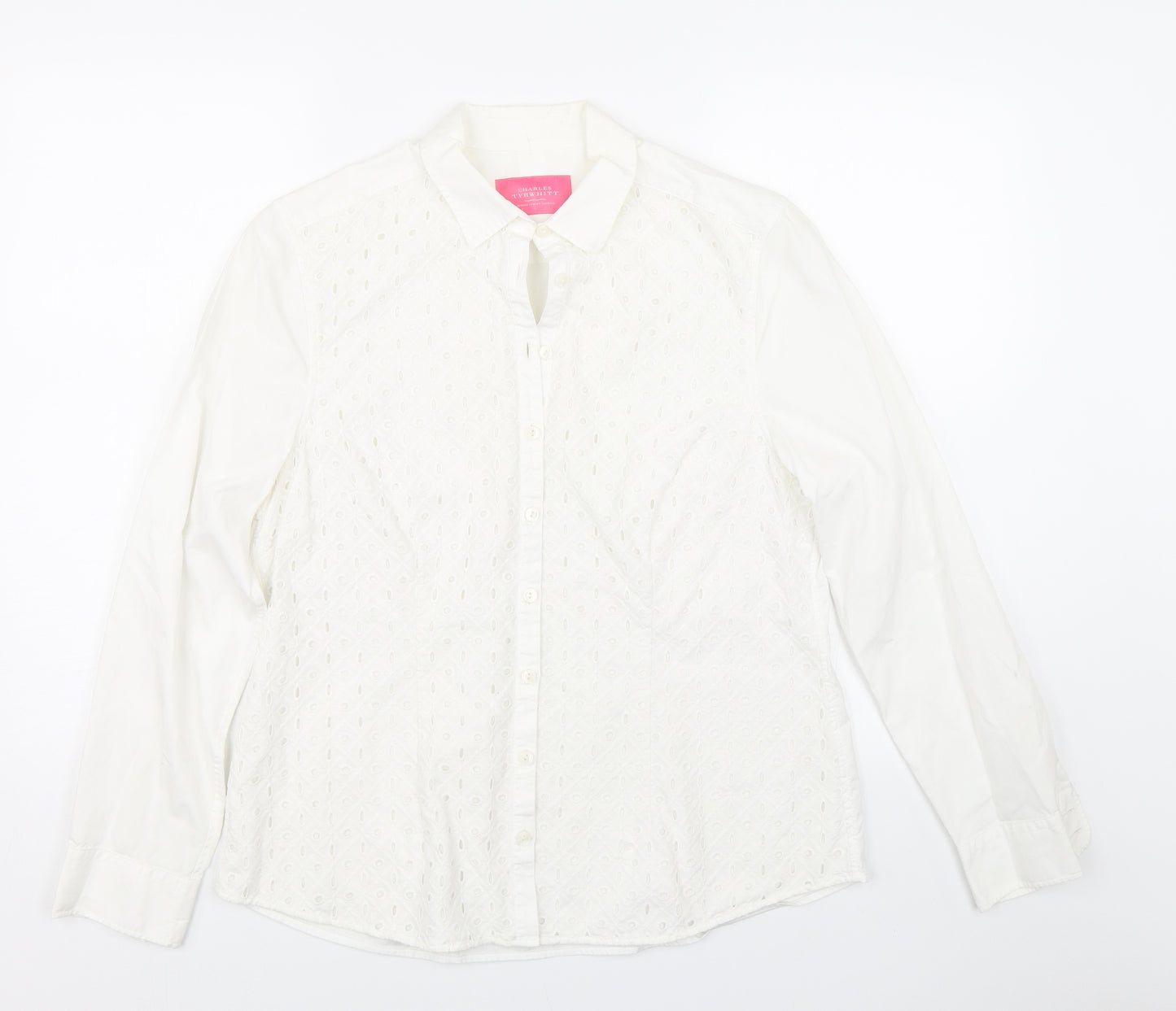 Charles Tyrwhitt Womens White Floral  Basic Button-Up Size 16