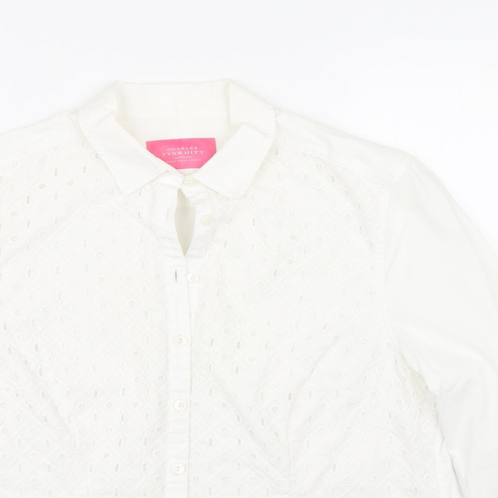 Charles Tyrwhitt Womens White Floral  Basic Button-Up Size 16