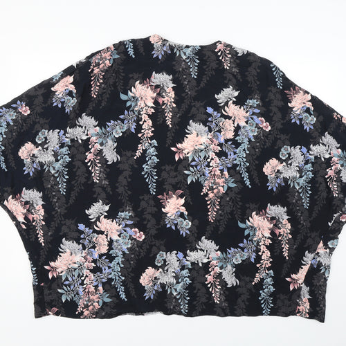 New Look Womens Black Floral  Wrap Blouse Size 12