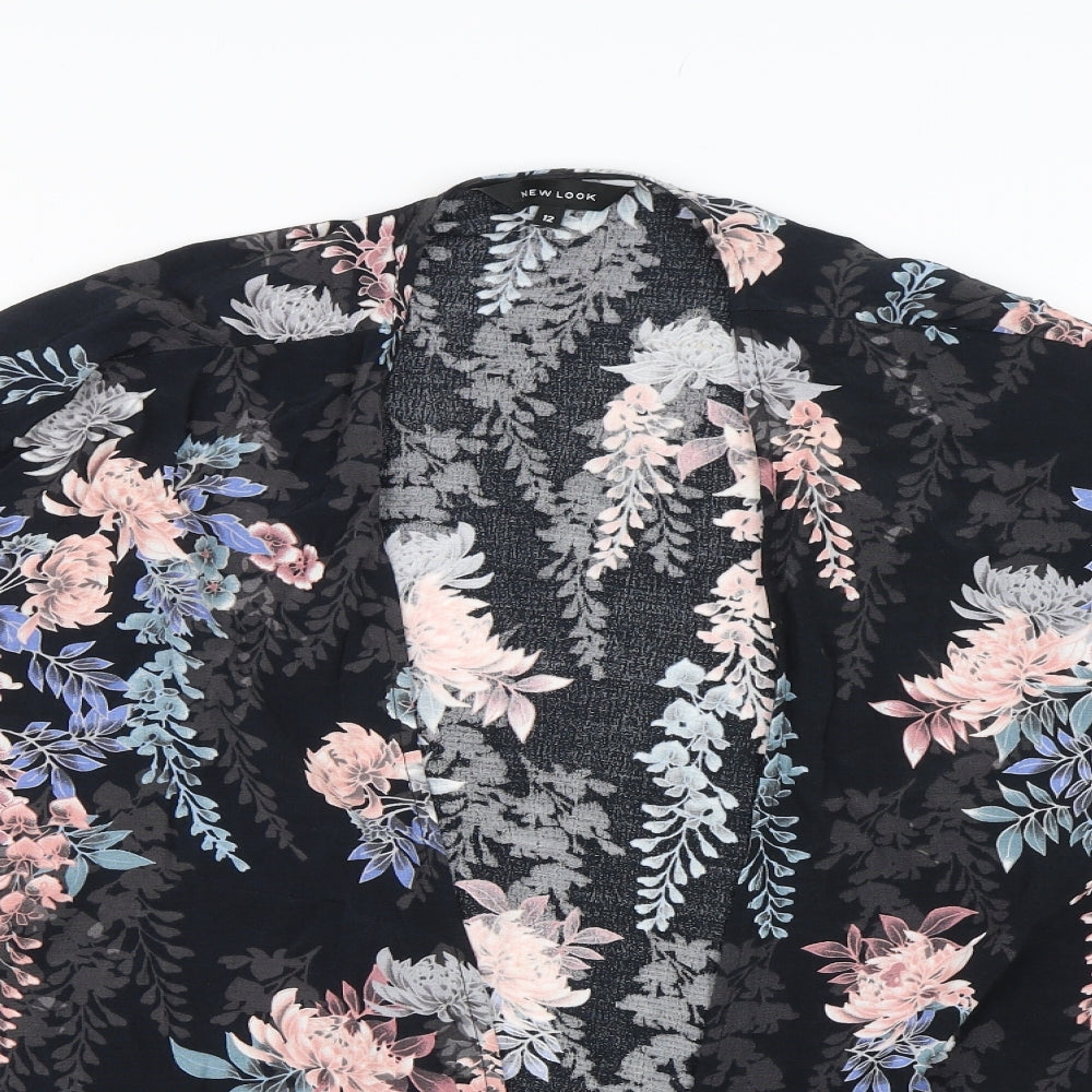 New Look Womens Black Floral  Wrap Blouse Size 12