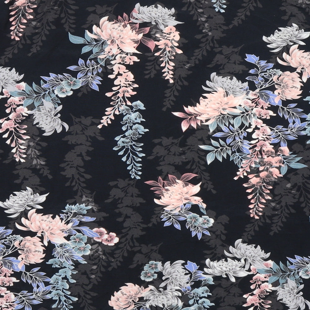 New Look Womens Black Floral  Wrap Blouse Size 12