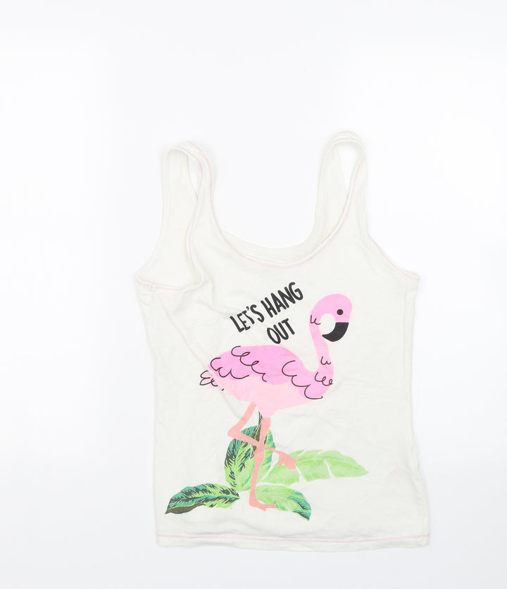 love to lounge Womens White   Top Pyjama Top Size S  - FLAMINGO