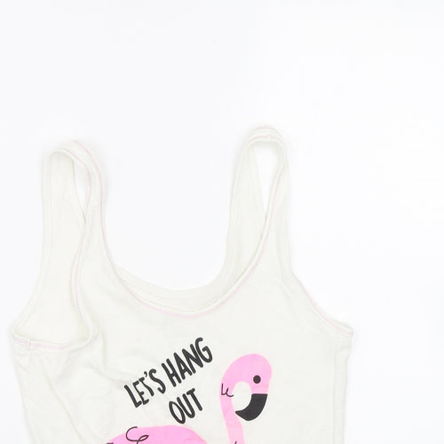love to lounge Womens White   Top Pyjama Top Size S  - FLAMINGO