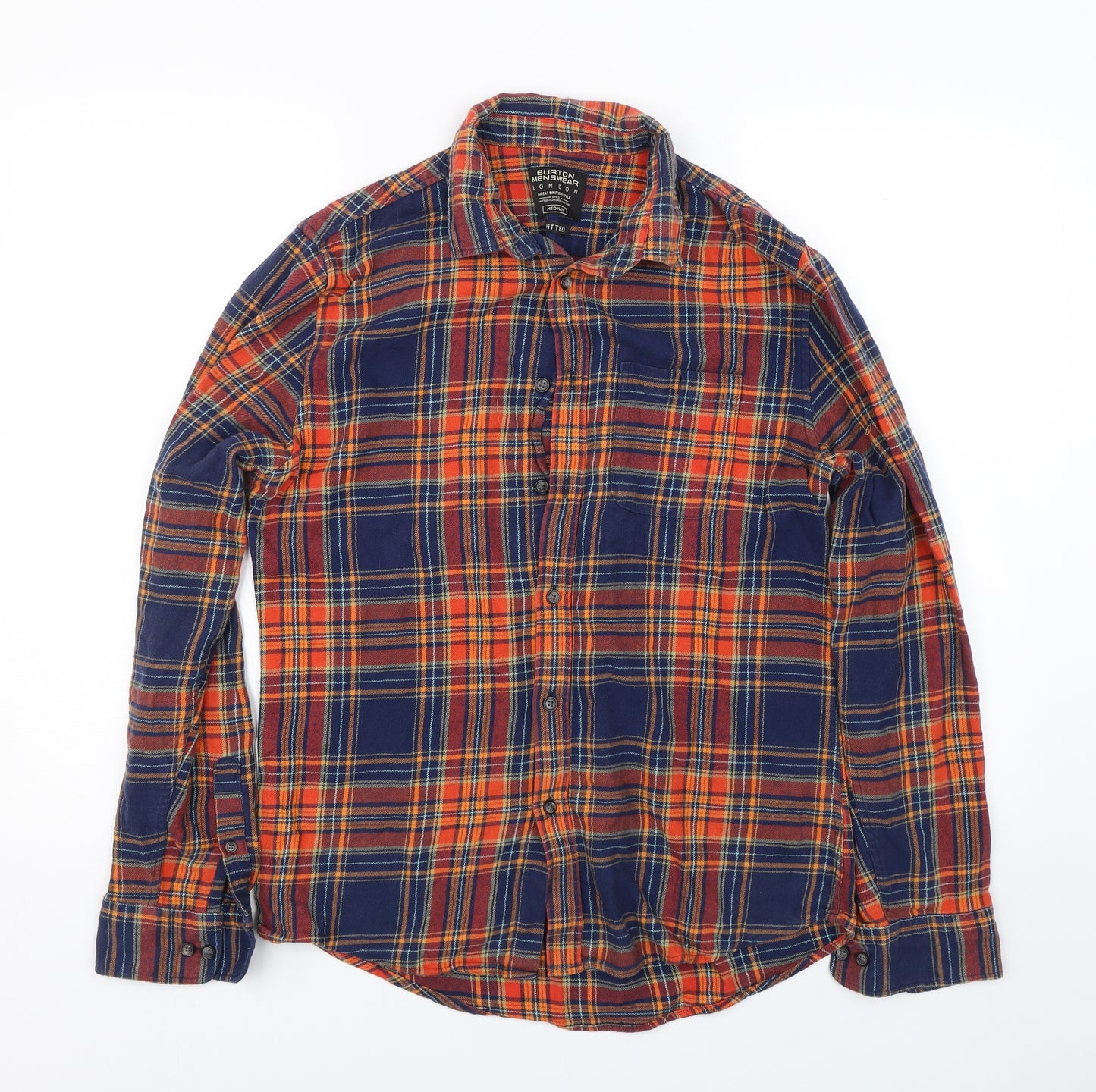 Burton Mens Orange Check   Button-Up Size M