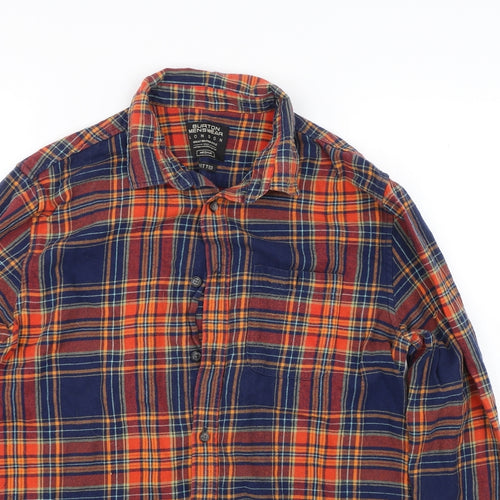 Burton Mens Orange Check   Button-Up Size M