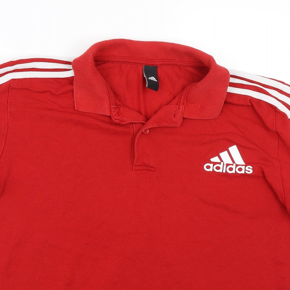 adidas Mens Red Striped   Polo Size L