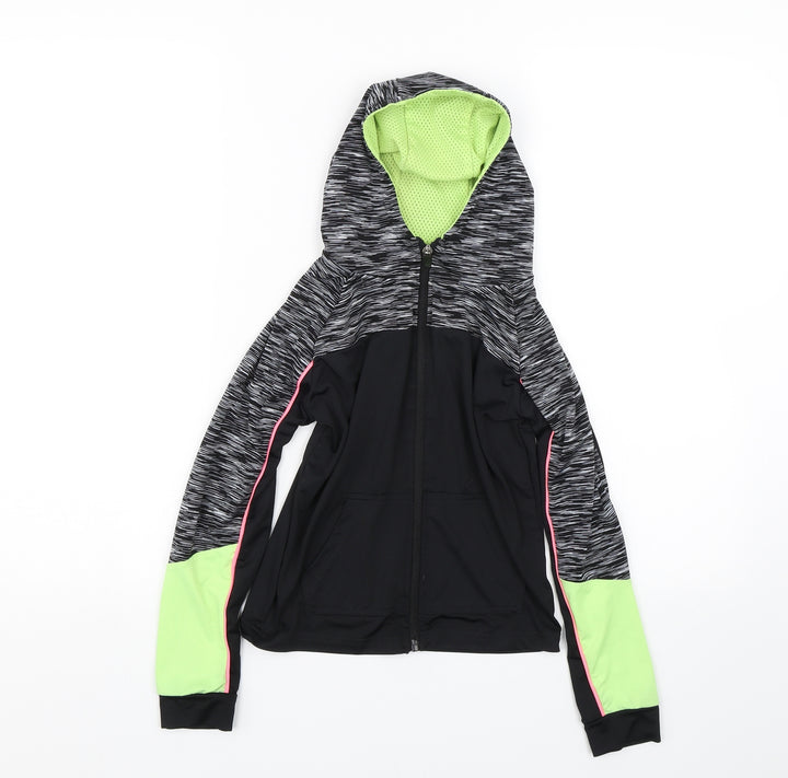 Young Dimension Girls Black Striped  Full Zip Hoodie Size 8-9 Years