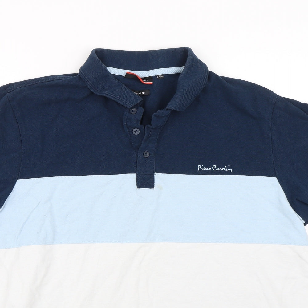 PIERE CANDIN Mens Blue Striped   Polo Size 2XL