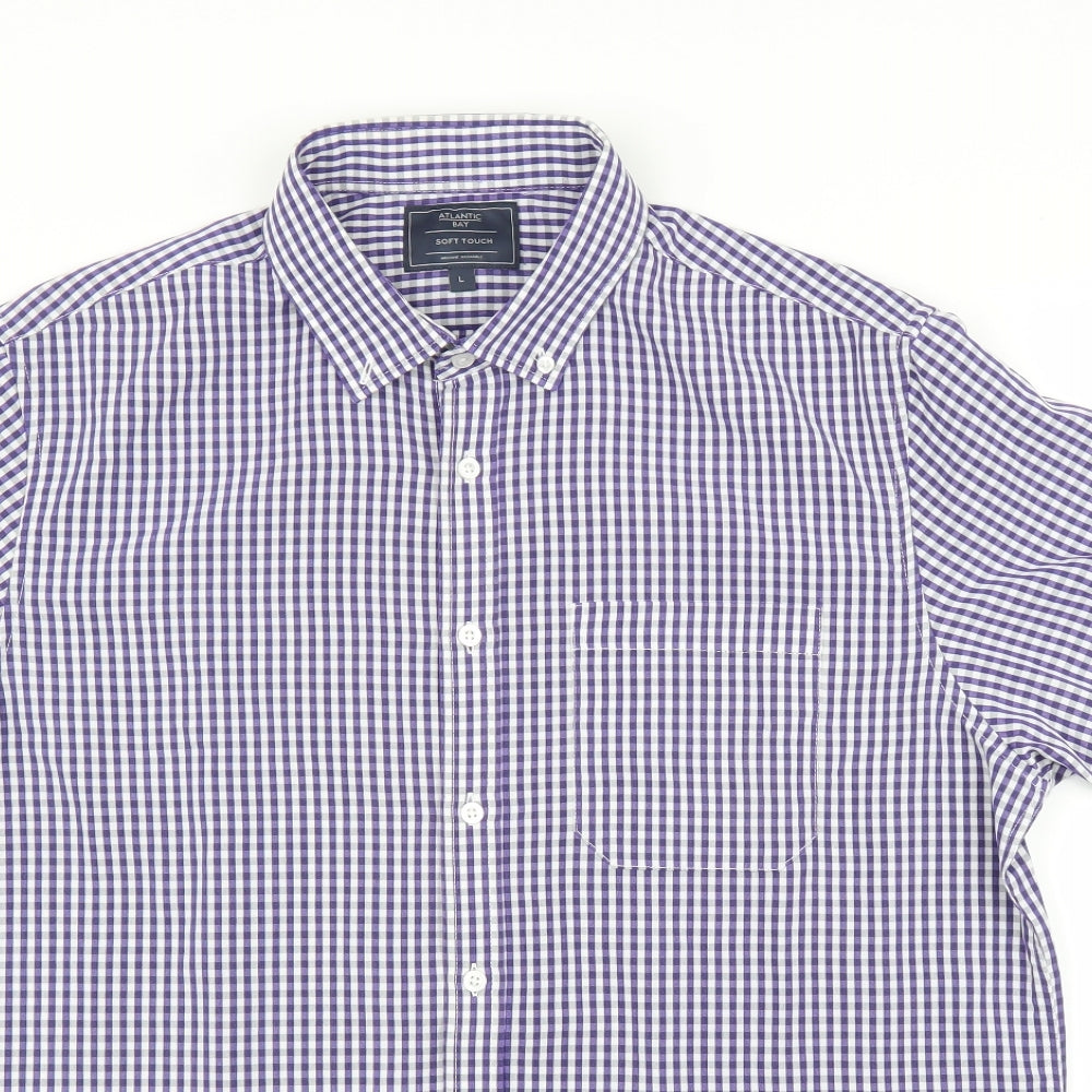 BHS Mens Purple Check   Button-Up Size L