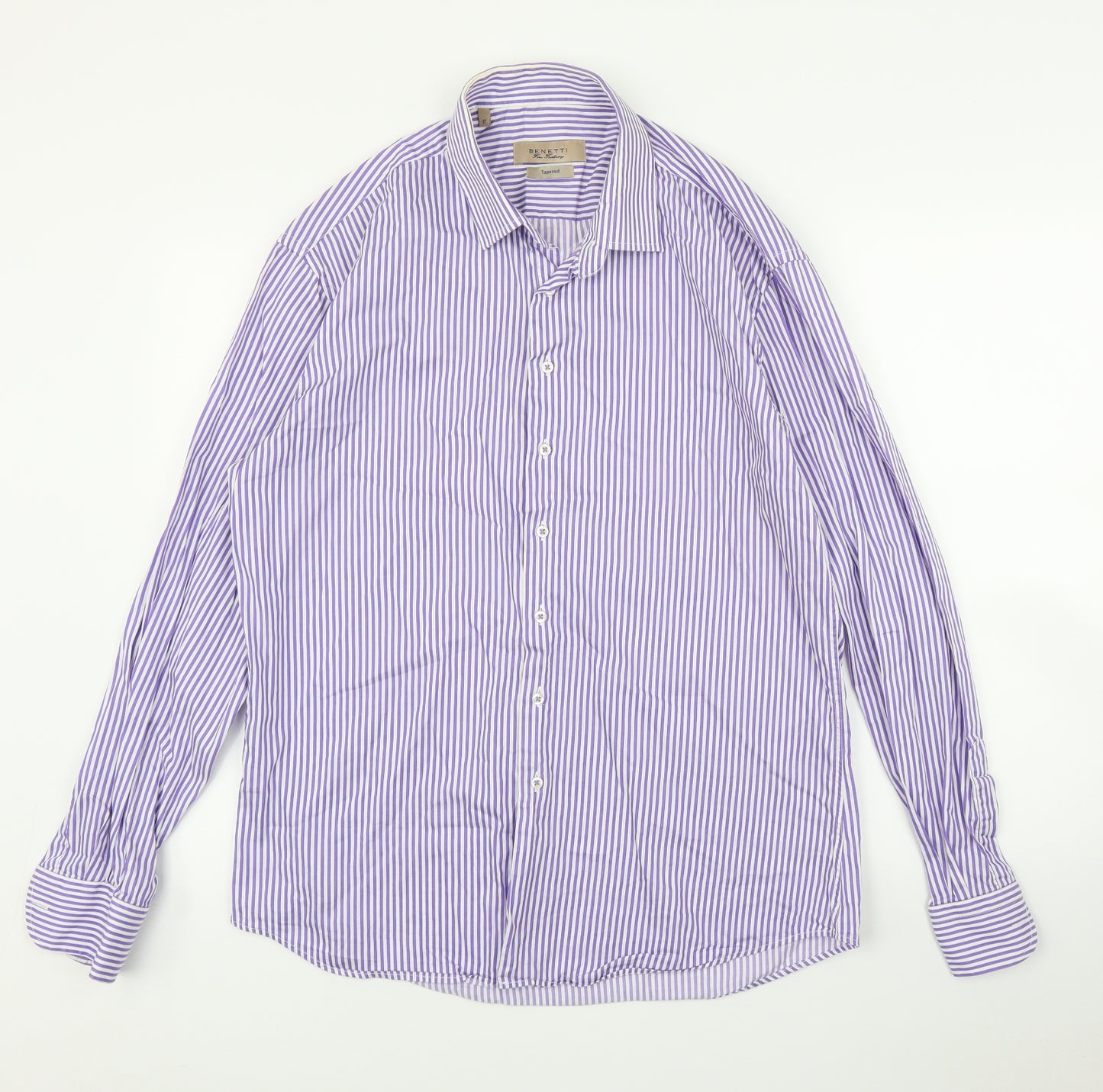 Benetti Mens Purple Striped   Button-Up Size 17