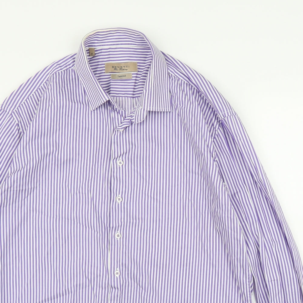 Benetti Mens Purple Striped   Button-Up Size 17