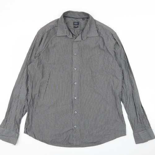 Arrow Mens Grey Striped   Button-Up Size 17
