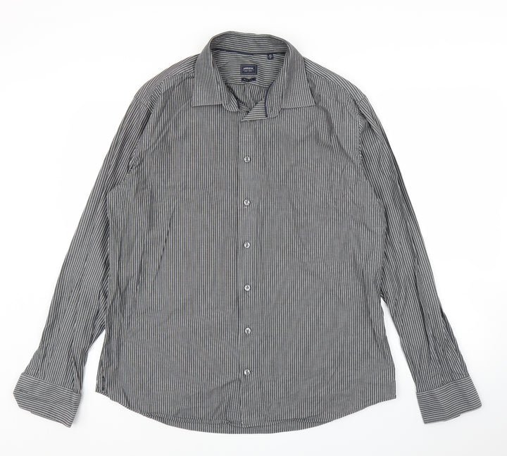 Arrow Mens Grey Striped Button-Up Size 17