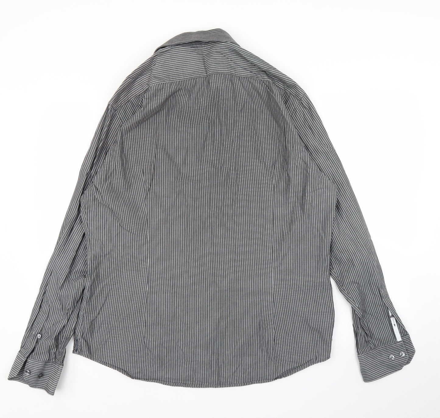 Arrow Mens Grey Striped   Button-Up Size 17