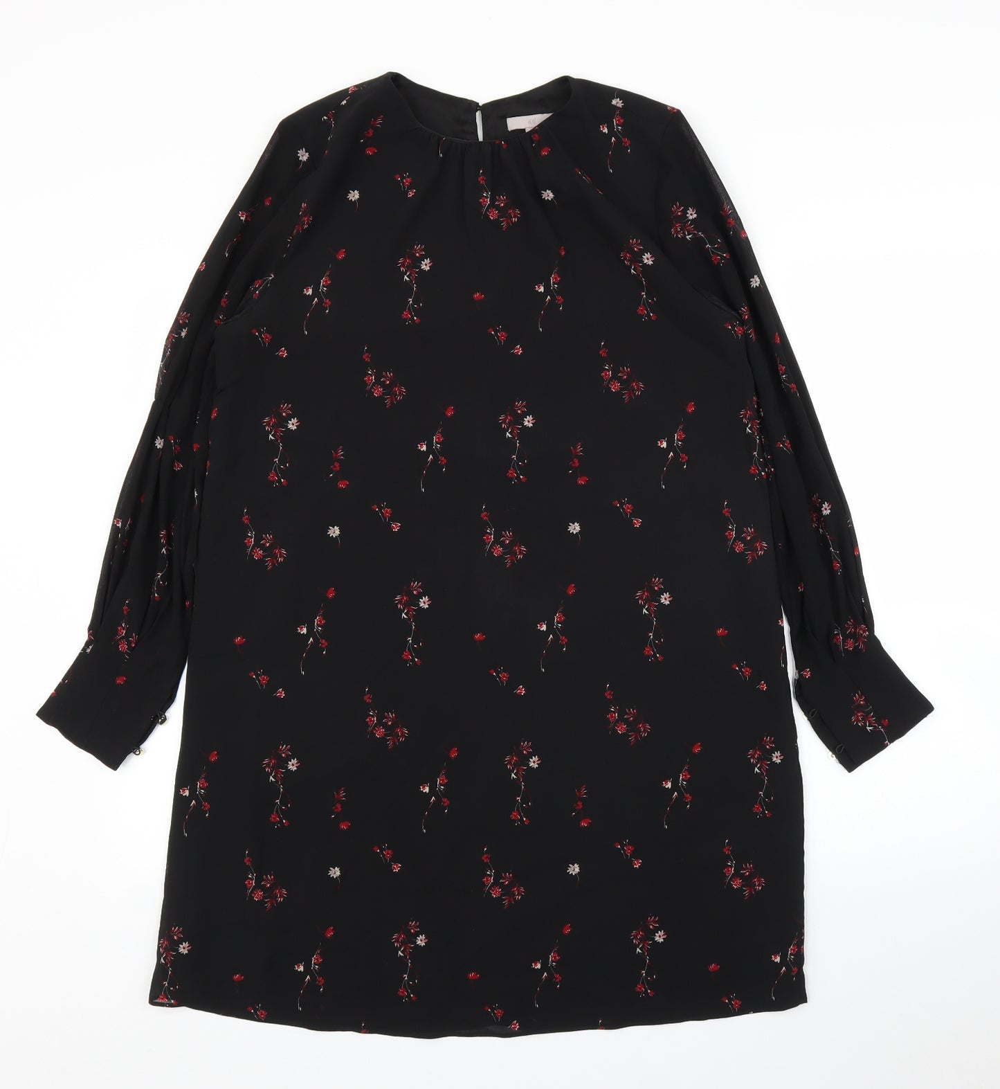 H&M Womens Black Floral  Tunic Blouse Size 12