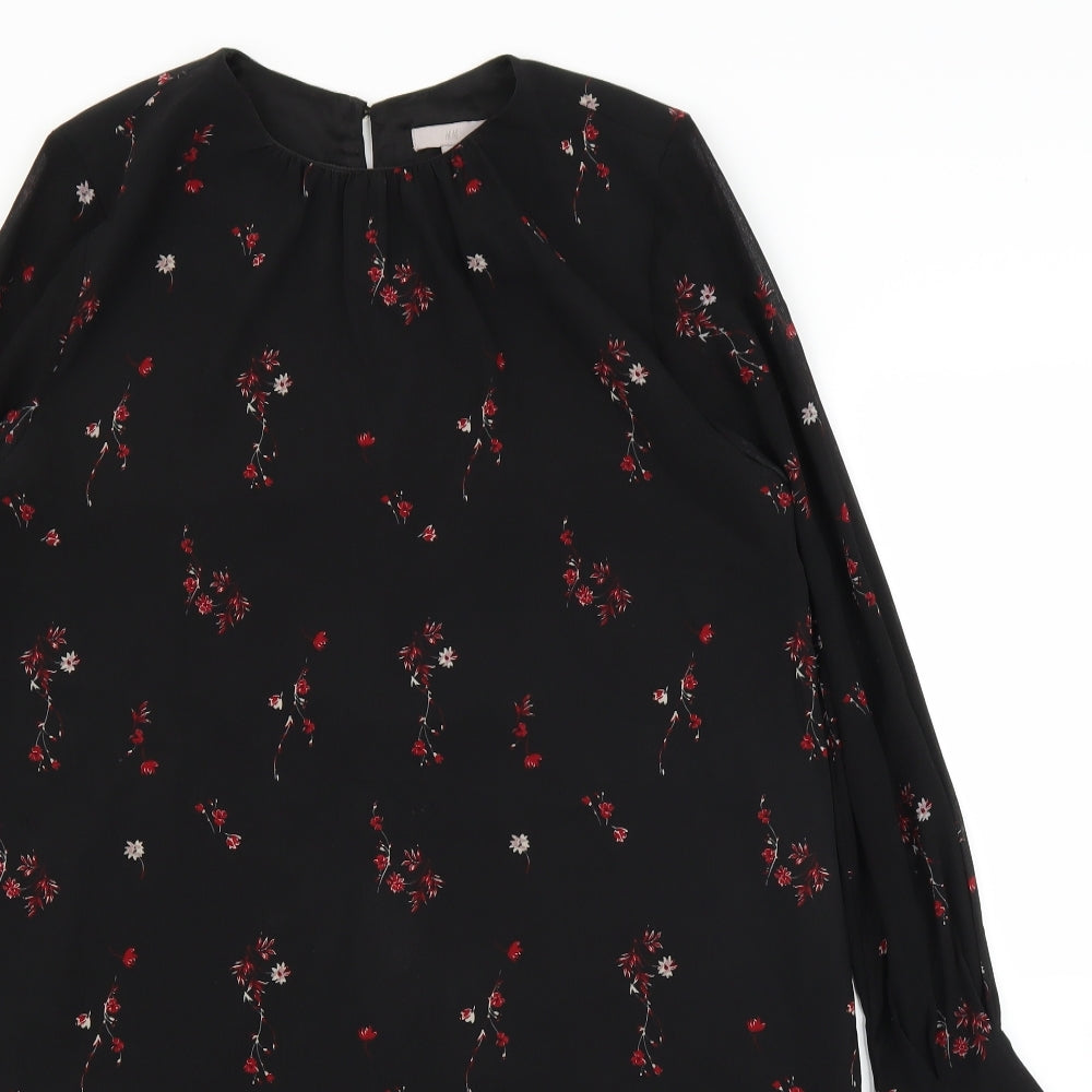 H&M Womens Black Floral  Tunic Blouse Size 12