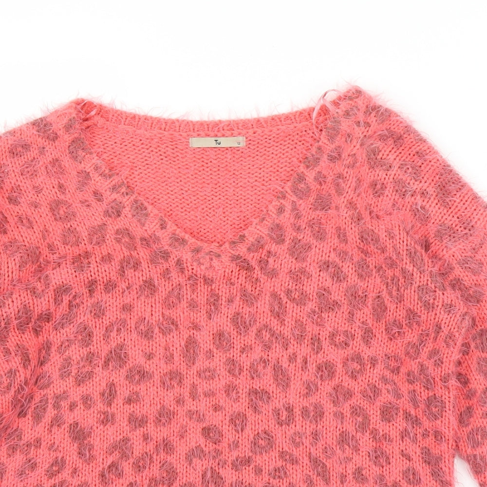 TU Womens Pink Animal Print  Pullover Jumper Size 12  - Leopard print