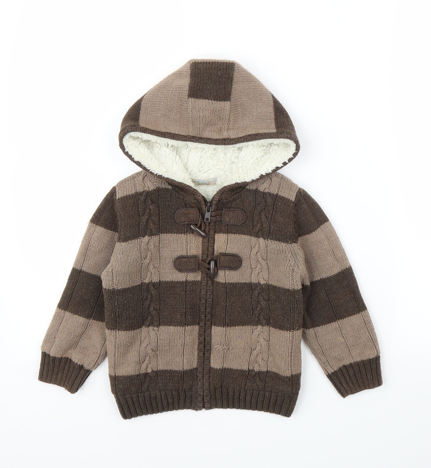 M&S Boys Brown Striped  Cardigan Hoodie Size 2-3 Years