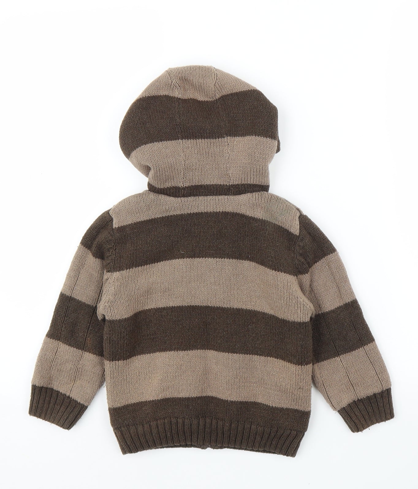 M&S Boys Brown Striped  Cardigan Hoodie Size 2-3 Years