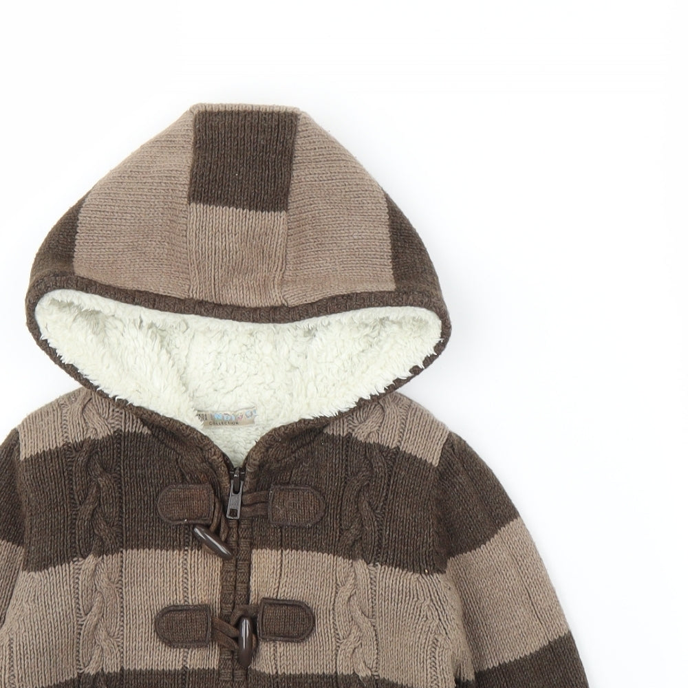 M&S Boys Brown Striped  Cardigan Hoodie Size 2-3 Years