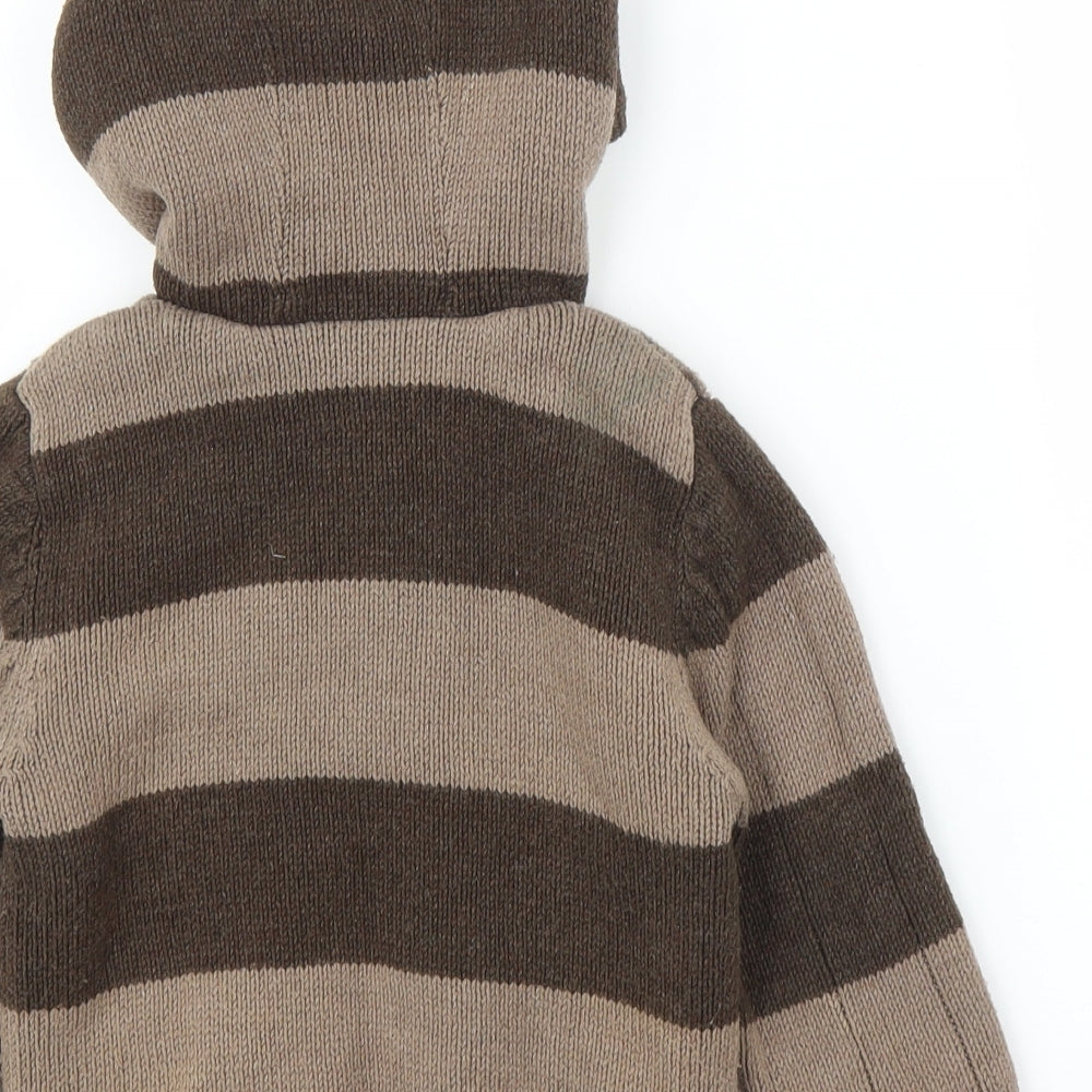 M&S Boys Brown Striped  Cardigan Hoodie Size 2-3 Years